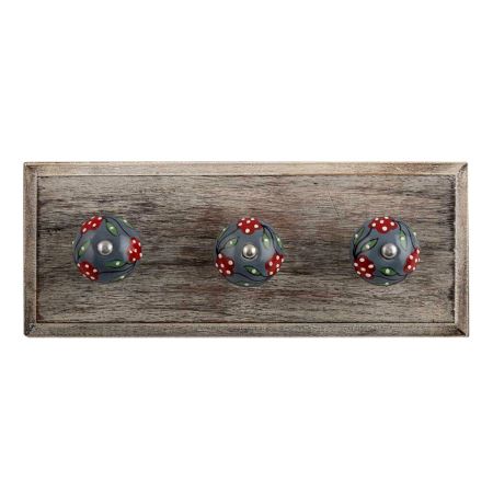 Pea Green Leaf Flower Ceramic Wooden Hooks